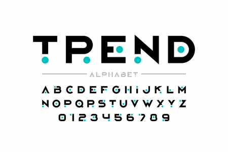 Modern font design, trendy alphabet letters and numbersのイラスト素材