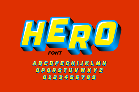 Comics style font design, superhero inspired alphabet, letters and numbersのイラスト素材