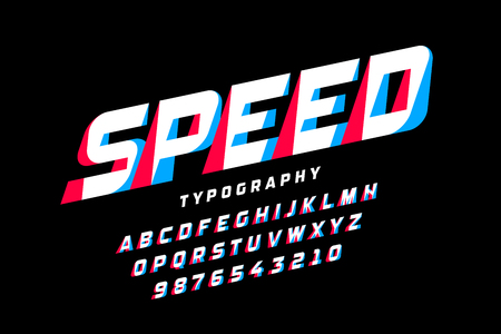 Speed style font, alphabet letters and numbersのイラスト素材