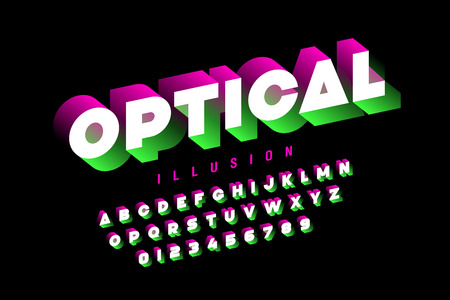 Optical illusion style font design, alphabet letters and numbersのイラスト素材