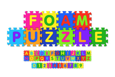 Foam puzzle font design, alphabet letters and numbersのイラスト素材