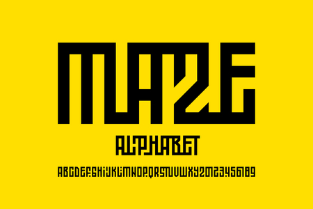 Maze style font design, labyrinth alphabet, letters and numbersのイラスト素材