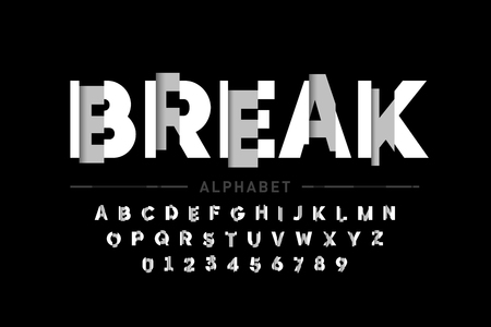 Damaged font design, alphabet letters and numbersのイラスト素材