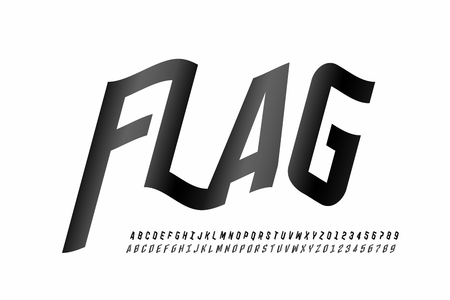 Waving flag style font, alphabet letters and numbersのイラスト素材