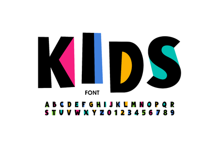 Kids style font design, playful alphabet letters and numbersのイラスト素材