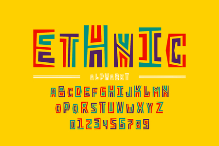Ethnic style font design, alphabet letters and numbersのイラスト素材