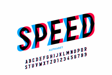 Speed style font, alphabet letters and numbersのイラスト素材