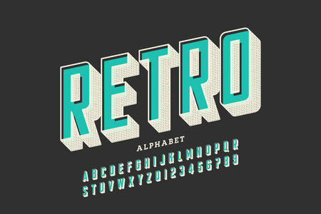 Retro offset printing style font, alphabet letters and numbersのイラスト素材