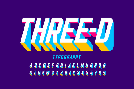 Three-dimensional style modern font design, alphabet letters and numbersのイラスト素材