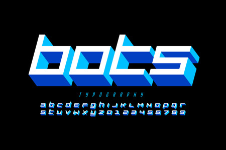 Tech style font design, alphabet letters and numbersのイラスト素材