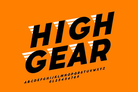 Speed style font, alphabet and numbersのイラスト素材