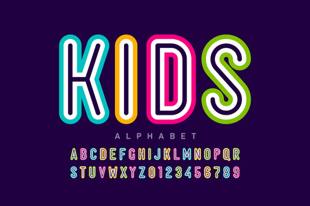 Kids style font design, alphabet letters and numbersのイラスト素材