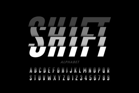 Modern font design, shifted style alphabet, letters and numbersのイラスト素材