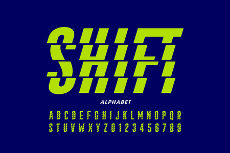 Modern font design, shifted style alphabet, letters and numbersのイラスト素材