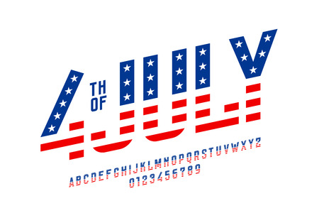 4th of July USA flag style font design, alphabet letters and numbersのイラスト素材