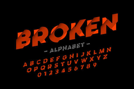 Broken font design, alphabet letters and numbersのイラスト素材