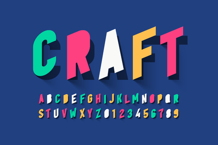 Paper craft style font design, alphabet letters and numbersのイラスト素材