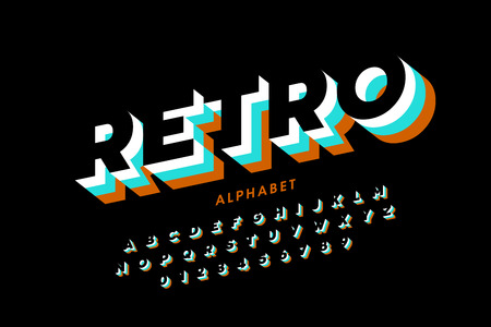 Retro style font design, alphabet letters and numbersのイラスト素材