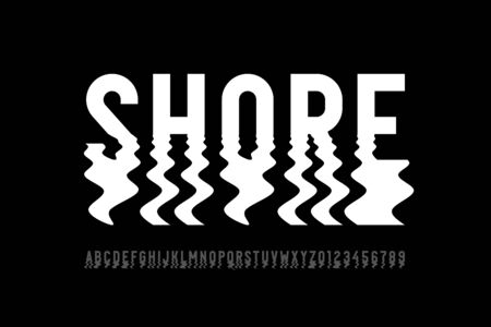 Ripple style font design, alphabet letters and numbersのイラスト素材