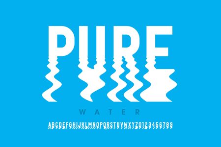 Ripple style font design, alphabet letters and numbersのイラスト素材