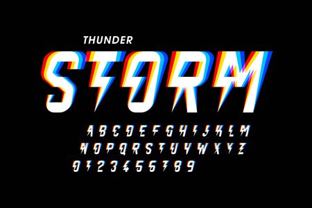 Thunder storm style font design, alphabet letters and numbersのイラスト素材