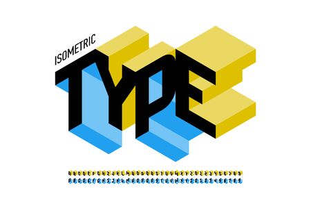 Isometric 3d font design, three-dimensional alphabet letters and numbersのイラスト素材