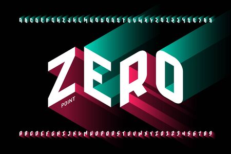 Isometric 3d font design, three-dimensional alphabet letters and numbersのイラスト素材