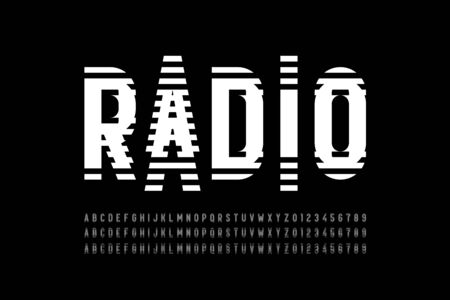 Radio wave style font, alphabet letters and numbersのイラスト素材