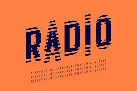 Radio wave style font, alphabet letters and numbersのイラスト素材