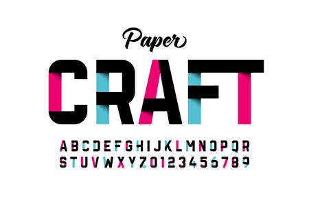 Paper craft style font design, paper folding alphabet letters and numbersのイラスト素材