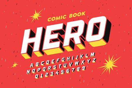 Comic book style font design, alphabet letters and numbersのイラスト素材