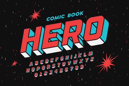 Comic book style font design, alphabet letters and numbersのイラスト素材