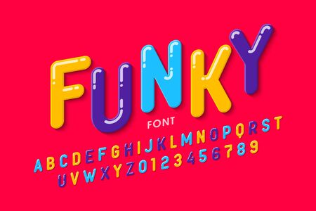 Children's style font design, colorful alphabet letters and numbersのイラスト素材