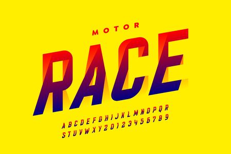 Speed style modern font, alphabet letters and numbersのイラスト素材