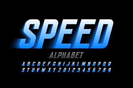 Speed style font design, alphabet letters and numbersのイラスト素材