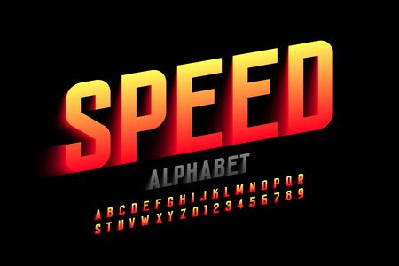 Speed style font design, alphabet letters and numbersのイラスト素材