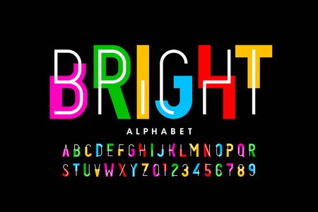 Bright, colorful style font design, creative alphabet, letters and numbersのイラスト素材