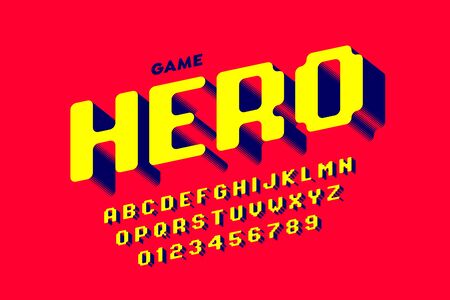 Retro computer game style font design, alphabet letters and numbersのイラスト素材