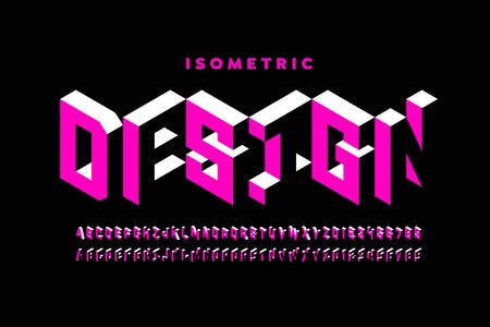 Isometric 3d font design, three-dimensional alphabet letters and numbersのイラスト素材