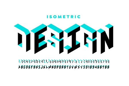 Isometric 3d font design, three-dimensional alphabet letters and numbersのイラスト素材