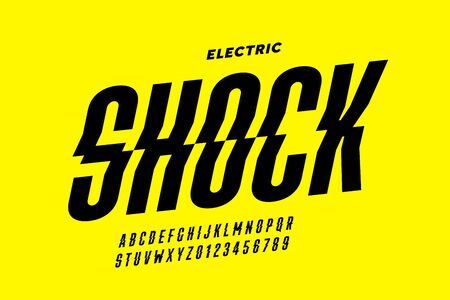 Eclectric shock style font design, alphabet letters and numbersのイラスト素材
