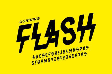 Lightning flash style font design, alphabet letters and numbersのイラスト素材