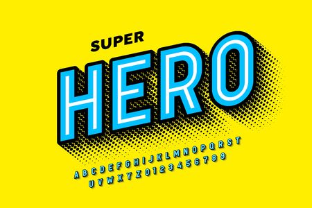 Comics Super Hero style font, alphabet letters and numbersのイラスト素材