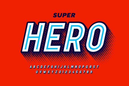 Comics Super Hero style font, alphabet letters and numbersのイラスト素材