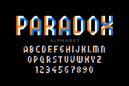 Impossible shape style font design, alphabet letters and numbersのイラスト素材