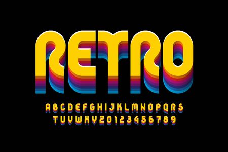 Retro style font design, alphabet letters and numbersのイラスト素材