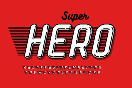 Comics Super Hero style font, alphabet letters and numbersのイラスト素材
