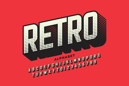 Retro style font, retro alphabet, letters and numbersのイラスト素材
