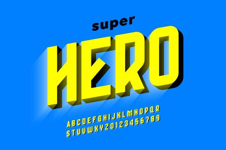 Comics style font design, superhero alphabet, letters and numbersのイラスト素材