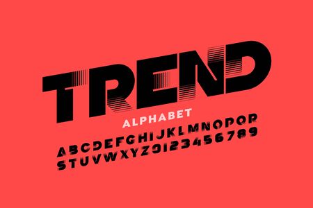 Trendy style font design, alphabet letters and numbersのイラスト素材